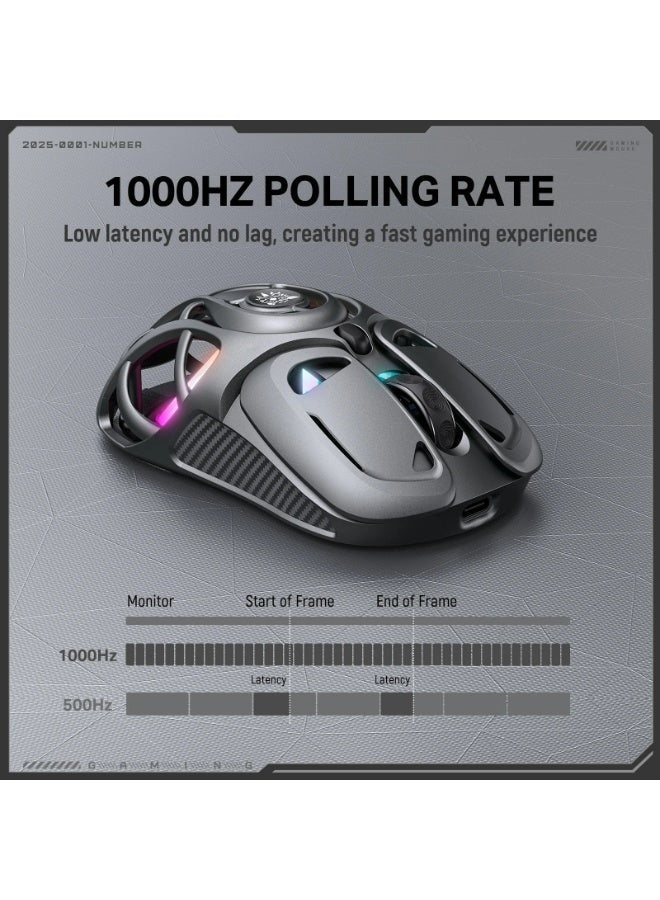 DM02 Tri-Mode RGB Gaming Mouse with 2.4GHz Wireless, Bluetooth & Wired Connectivity, Lightweight Honeycomb Shell Design,