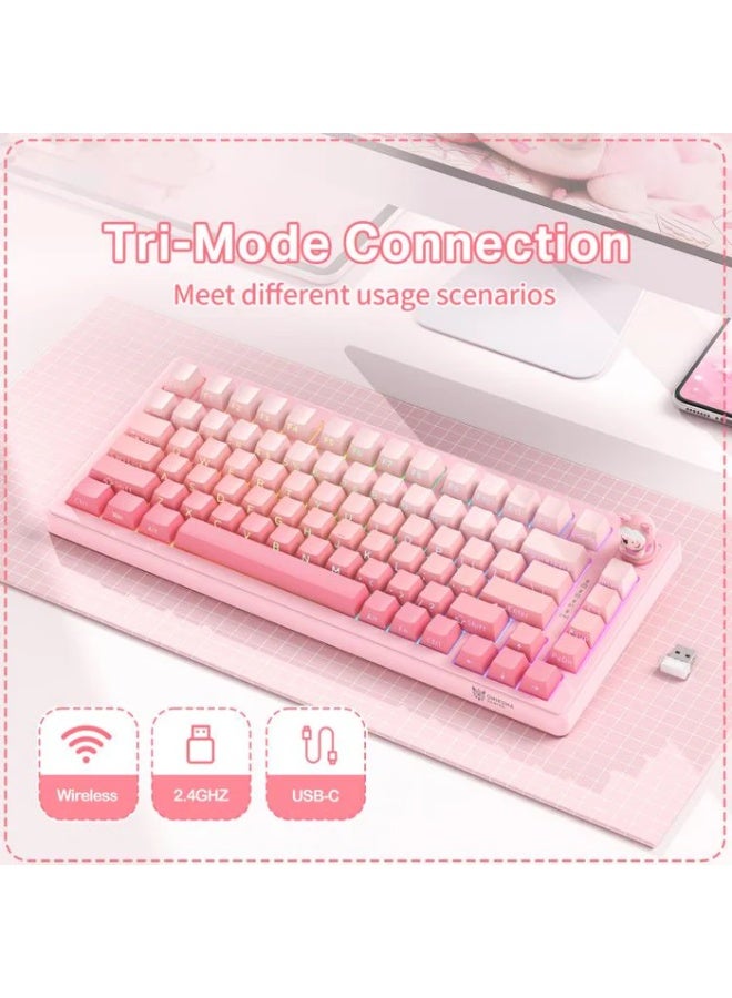 لوحة مفاتيح MT707 الميكانيكية للألعاب، ثلاثية الأوضاع، بإضاءة RGB، مزودة بـ 81 مفتاحًا، ومقبض تحكم على شكل دمية، وهيكل ت