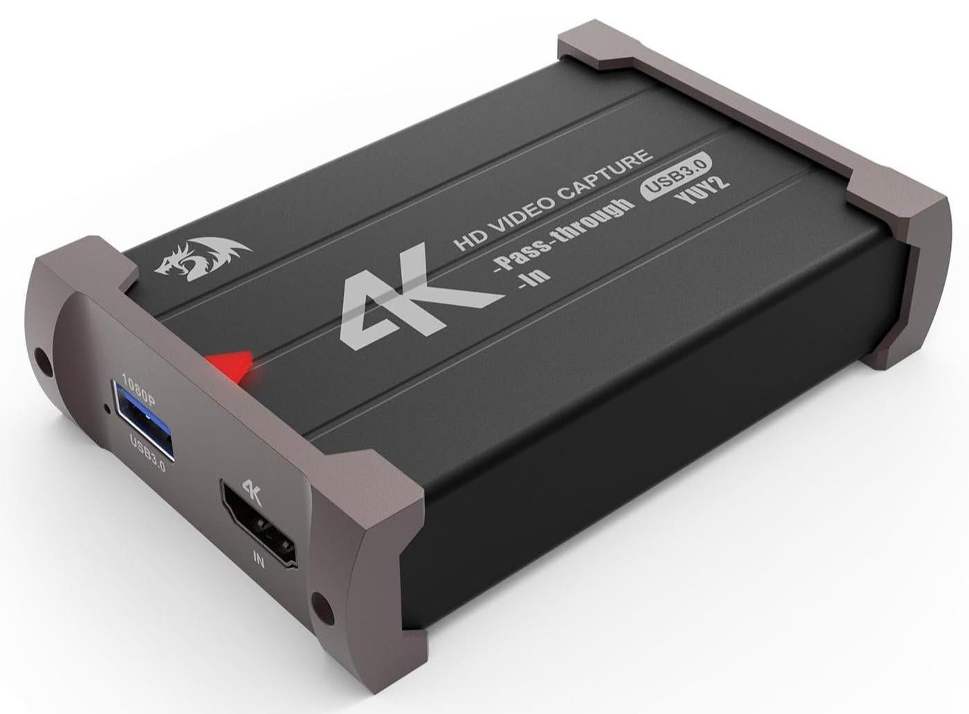 كارت كابتشر REDRAGON VC321 4K HDMI USB 3.0 زيرو لاتنسي أسود