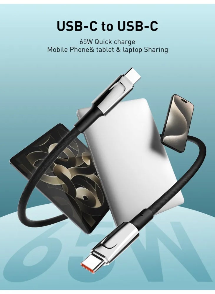 Type-C To Type-C Fast Charging Cable 1M With 65W Power Delivery High-Speed Data Transfer Durable PVC Design For Smartpho