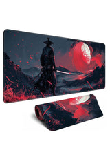 Black Japanese Samurai Red Anime Desk Mat 70x30cm 2mm Stitched Edges