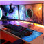 Gaming Mouse Pad, Large XL, Computer Gamer, Extended For Keyboard and Mouse for Desk, Non Slip Mouse Mat (Blue in Red) s