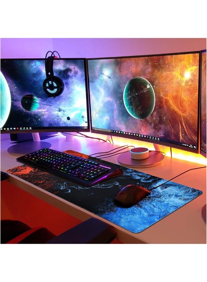 Gaming Mouse Pad, Large XL, Computer Gamer, Extended For Keyboard and Mouse for Desk, Non Slip Mouse Mat (Blue in Red) s