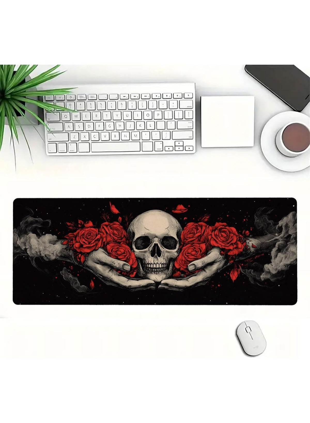 Gothic Skull Gaming Mouse Pad Large Rose Horror Dark Fantasy Mousepad Large Gaming Mouse Pad Laptop Keyboard Mat Non-Sli