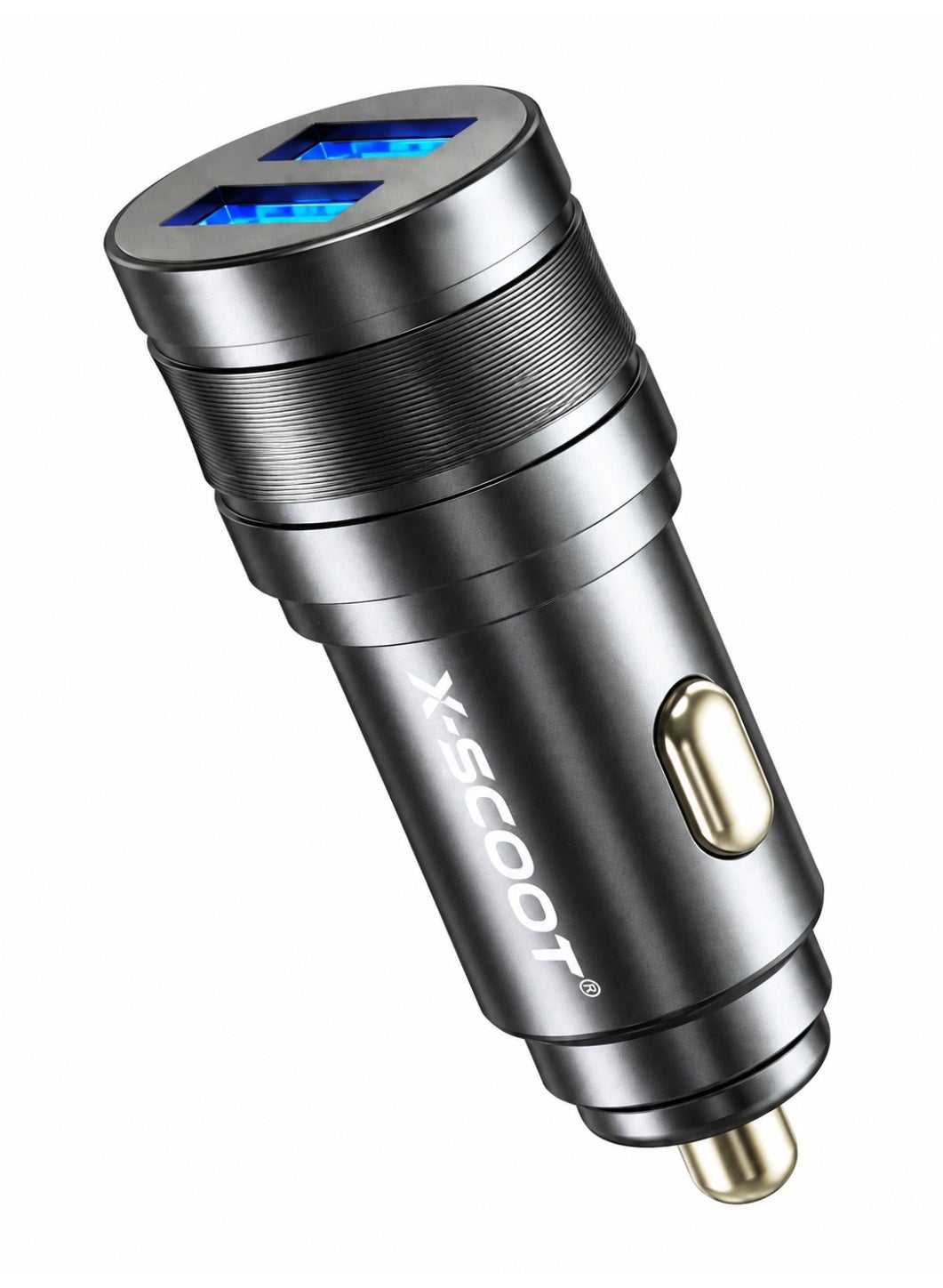 XC-308 Dual USB Car Charger – 5A Fast Charging, 2 USB Ports, DC 5V/5A Output, LED Indicator, Compact Design, Stable Powe