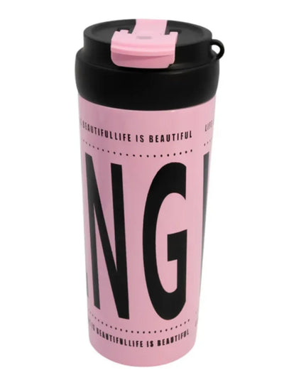 Modern Portable Thermal Tumbler with Sliding Lid – Sleek Design with Inspirational Message Compact Travel Mug with Secur
