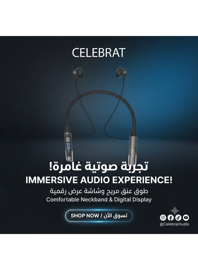 ST-A66 Wireless Neckband Earphones, Bluetooth Sports Headphones with Holographic Surround Sound, Waterproof & Sweatproof