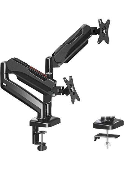 GMK915 Dual Monitor Mount Stand - Gas Spring Adjustable Arms with VESA 75/100mm, 13-32 Inch Screen Compatibility, C Clam