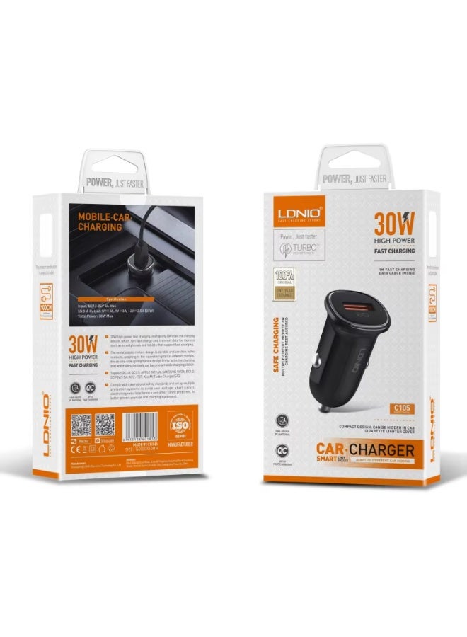 30W PD Super Fast Car Charger with USB-C to Lightning Cable, Power Delivery PPS Fast Charging Adapter for iPhone, Samsun