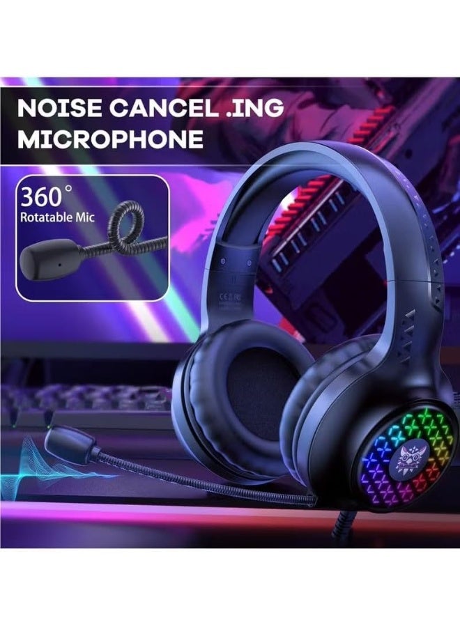 Professional Gaming Headset X7 Pro with High-Quality Stereo Sound, Adjustable Microphone with Noise Isolation, RGB Light