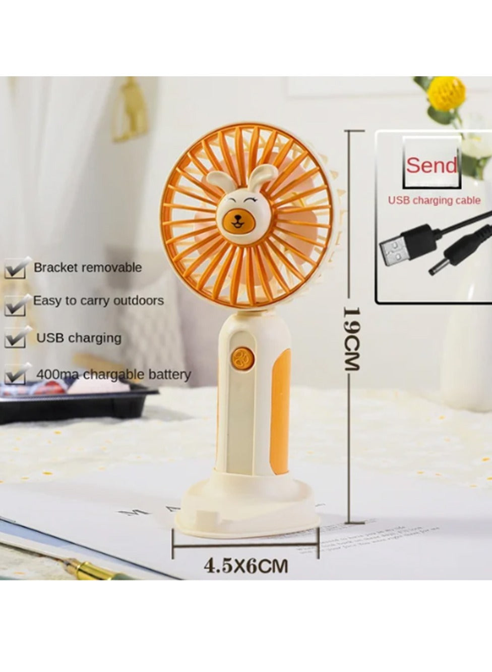 Rechargeable Mini Portable Fan , With Office Bedroom Mobile Phone Holder - HK59 Blue