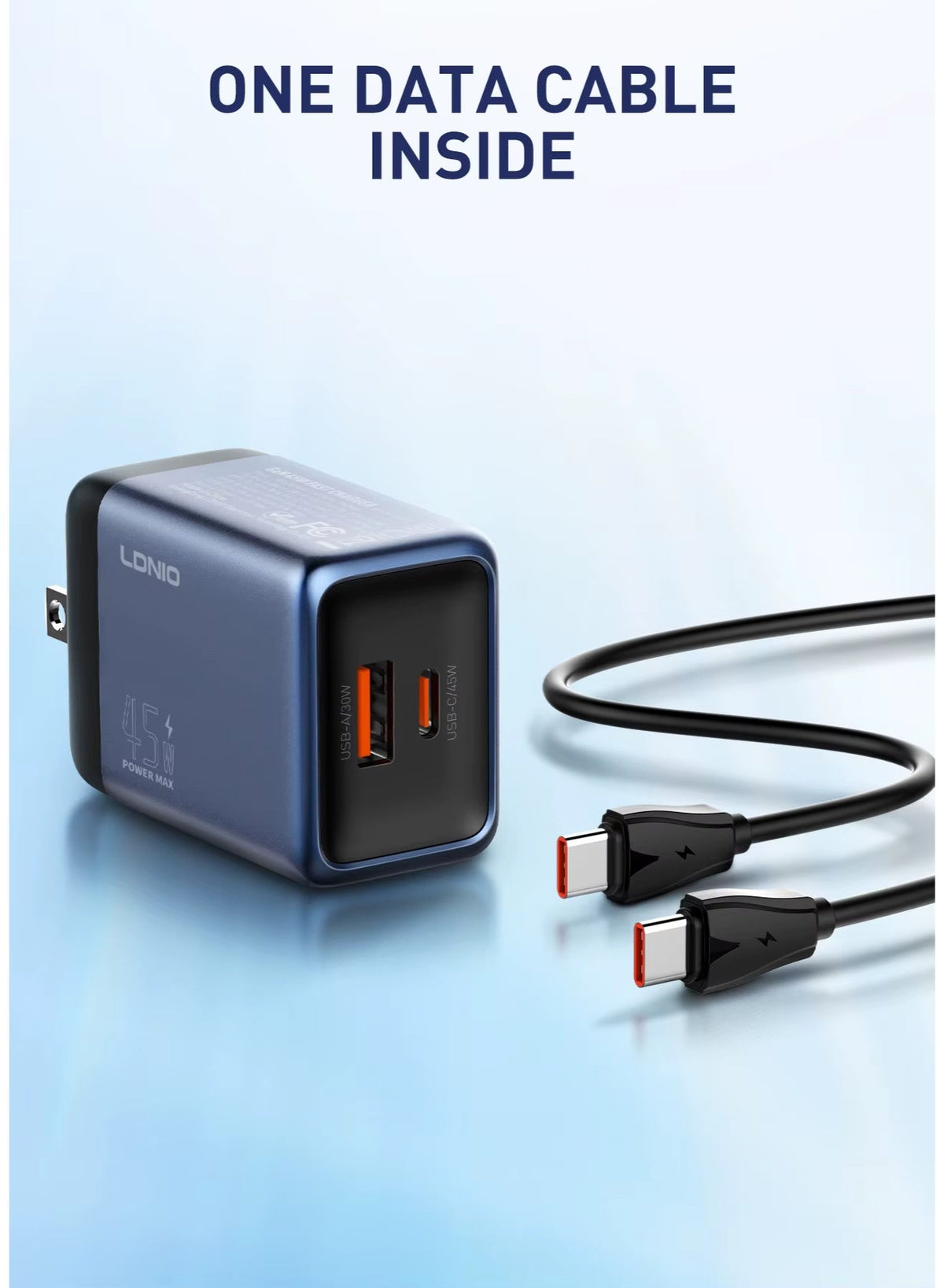 45W GaN USB-C and USB-A Fast Wall Charger, Power Delivery PPS Super Fast Charging Adapter for Laptops, MacBook, iPhone, 