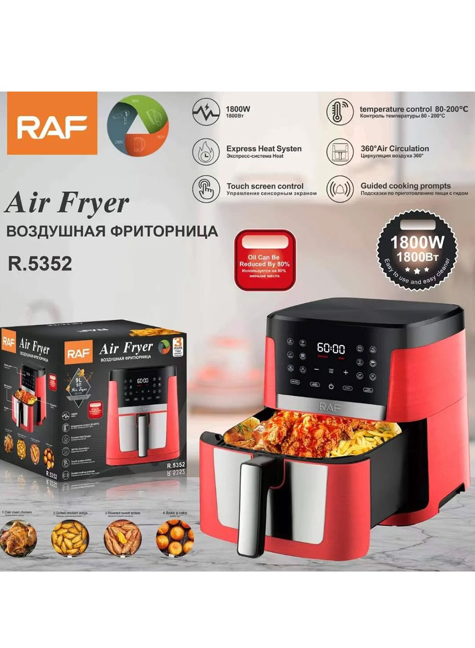 RAF Air Fryer Without Oil, 1800 Watt, 9 Litters R.5352