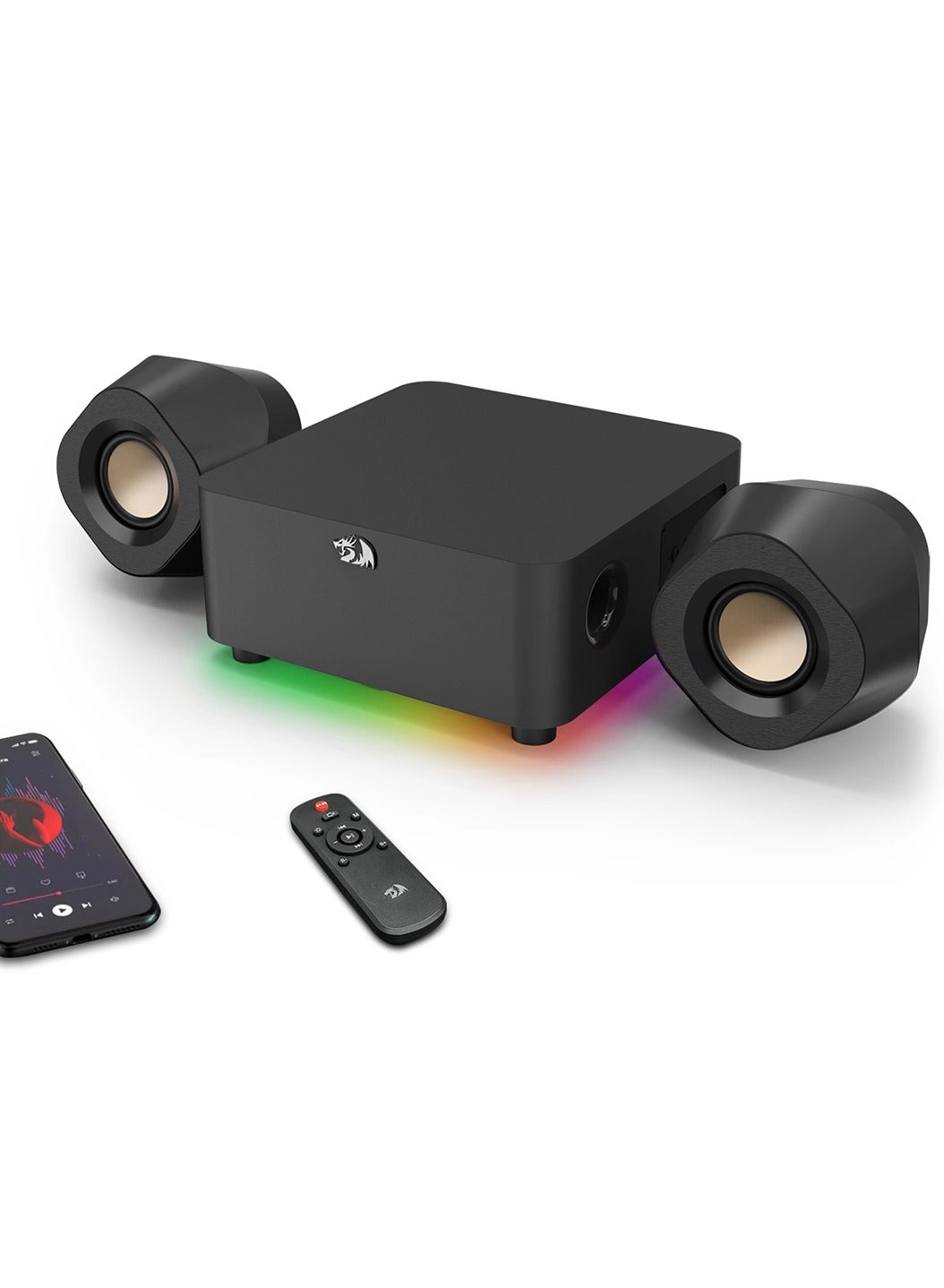 Gaming Speaker GS590 Pro (RGB) 2.1 channel , with Remote Control and 4 Buttons , 22W For PC/ Notebook / Tablet / Mobile 