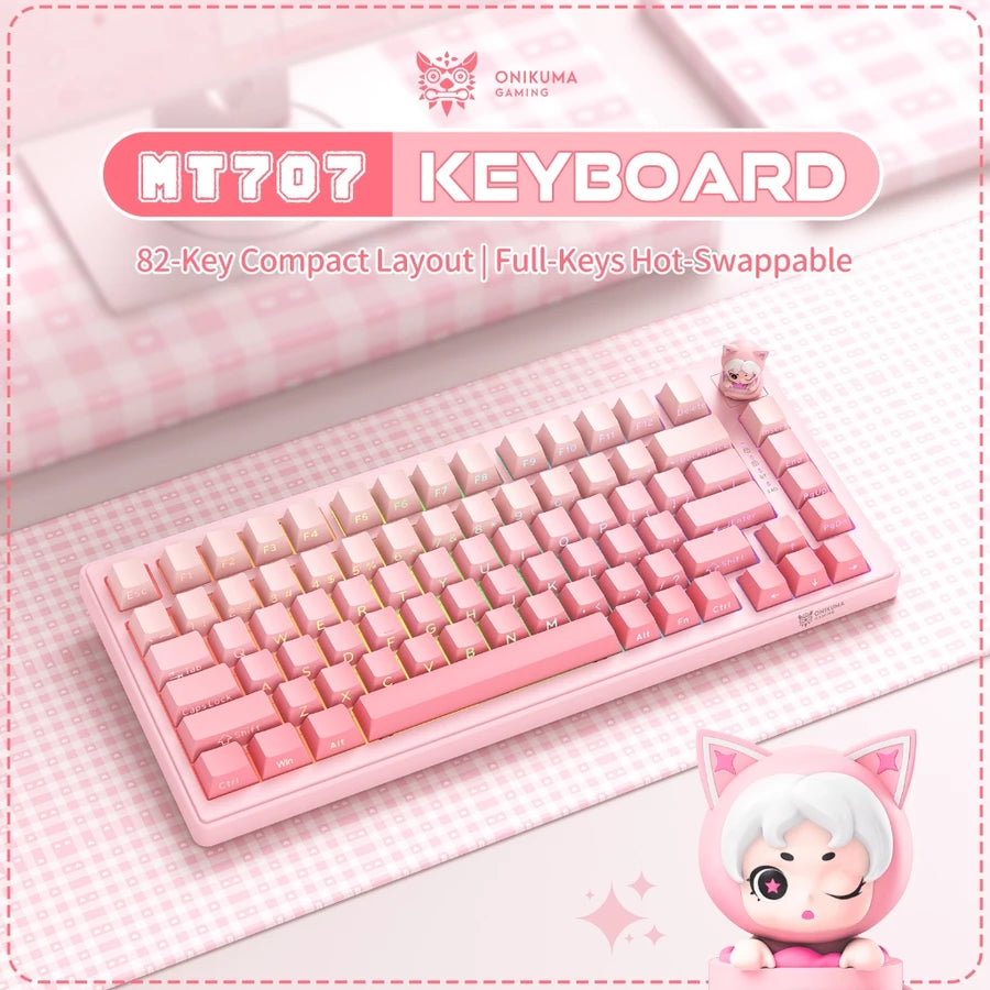 onikuma MT707 Tri-Mode RGB Mechanical Keyboard 81-Key Pink