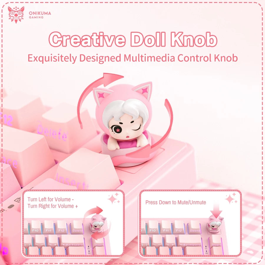 onikuma MT707 Tri-Mode RGB Mechanical Keyboard 81-Key Pink