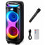 V-1175 Double 10-Inch Bluetooth Party Speaker, Powerful Bass, Dynamic LED Lights, Karaoke Speaker with Dual Microphone &