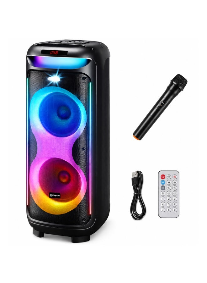 V-1175 Double 10-Inch Bluetooth Party Speaker, Powerful Bass, Dynamic LED Lights, Karaoke Speaker with Dual Microphone &
