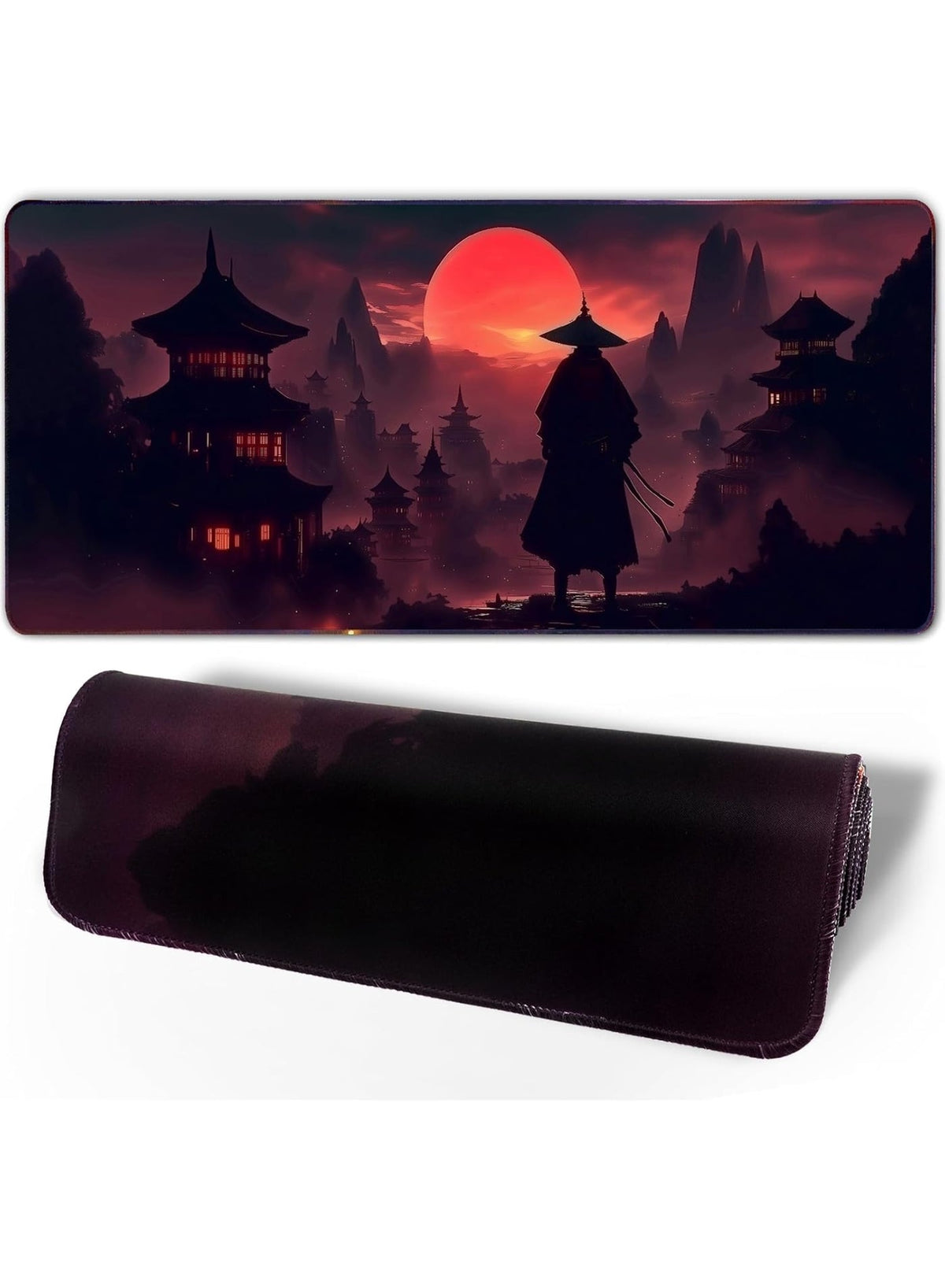 Moonlight Japanese Samurai Anime Mouse PadExtended Gaming Mouse Pad with Stitched Edges 70×30cm XL Desk Mat for Gaming, 