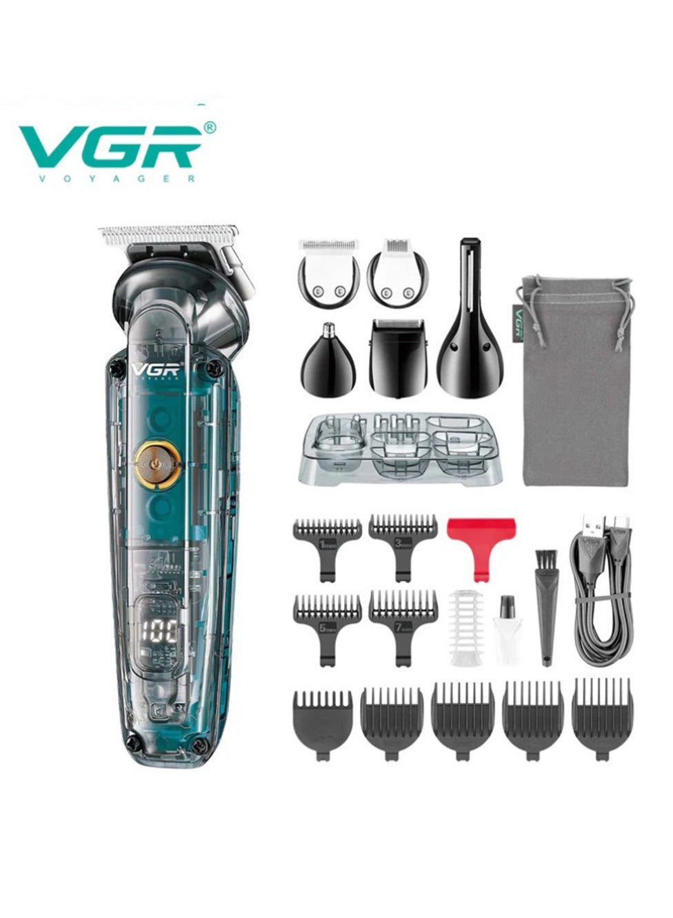 VGR Professional trimmer 6-in-1 , corded and cordless, multi-use, contains a variety of tools such as full-size trimmer, precision trimmer, trimmer, nose hair trimmer and styling trimmer.