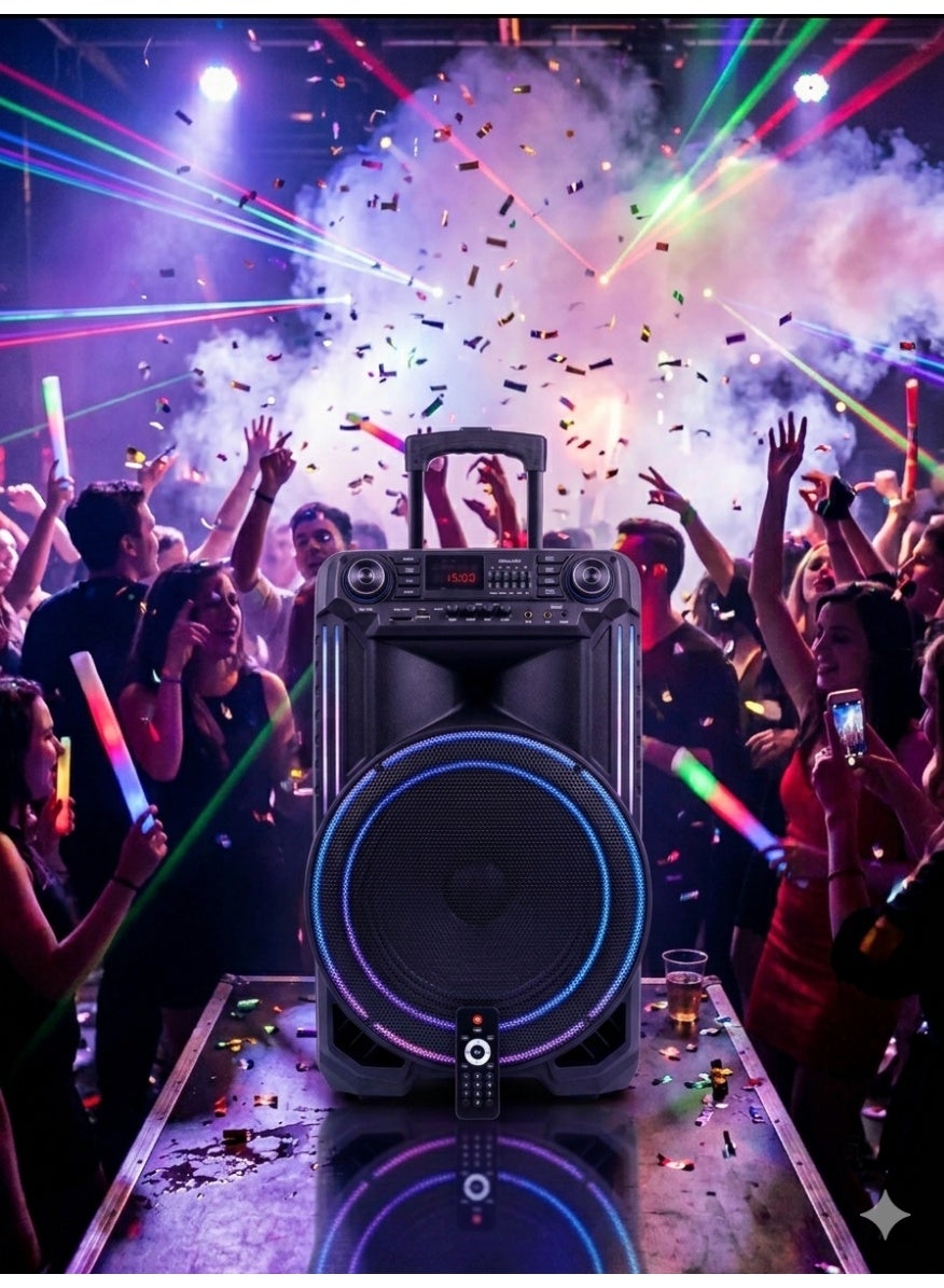 AH-15000 Portable 15 Inch Battery Powered Party Speaker with Disco LED Lights and Remote Control High Power Wireless Aud