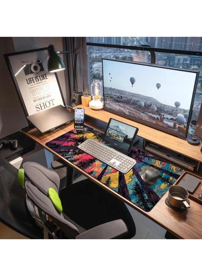 Starry Forest 1 Mouse Pad Extended Gaming Mouse Pad with Stitched Edges 70×30cm XL Desk Mat for Gaming, Office, Keyboard