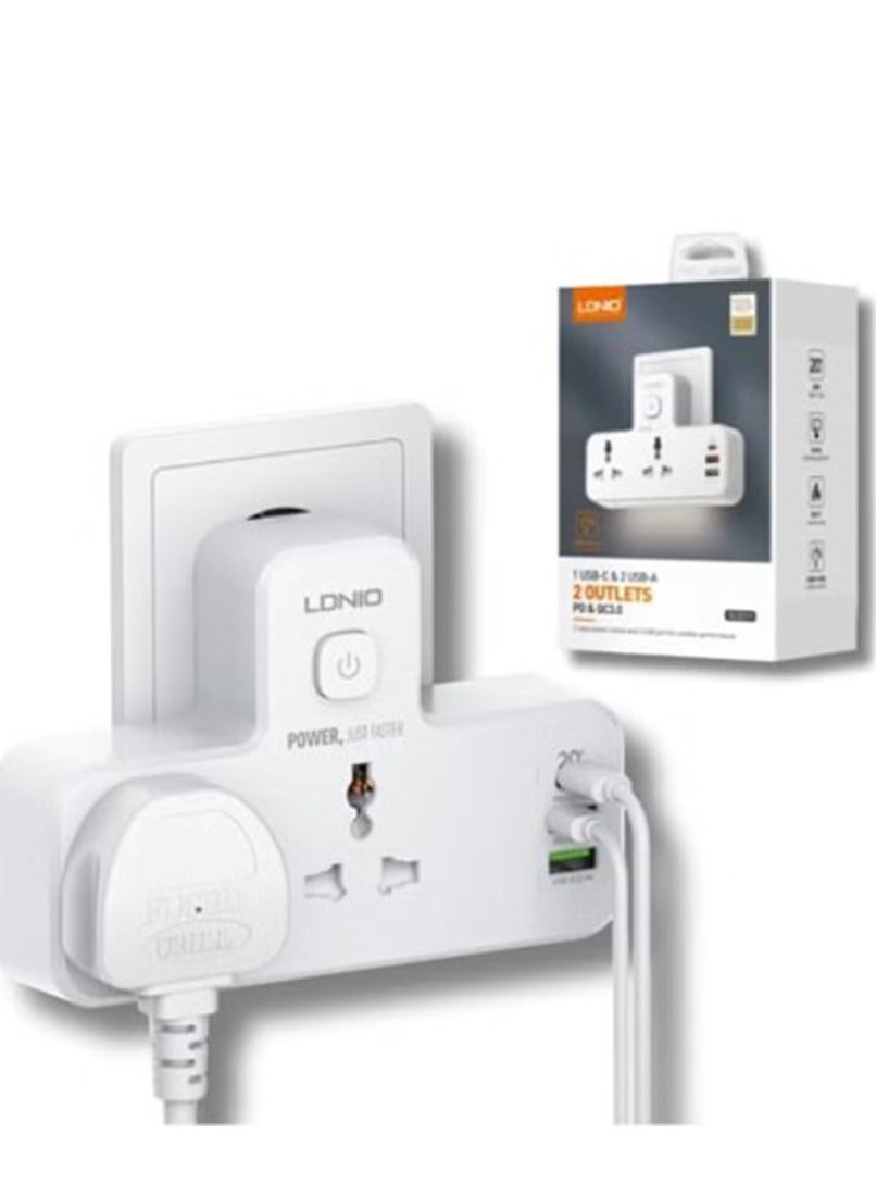 Power strip 2 ways power socket and 3 USB ( 2 USB-A / 1 USB-C ) port for a better performance with touch LED - rated pow