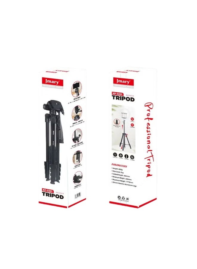 Adjustable Tripod Stand KP-2201 with 360° Rotating Head, Extendable Height, Universal Clamp for Camera, Mobile & Ring Li