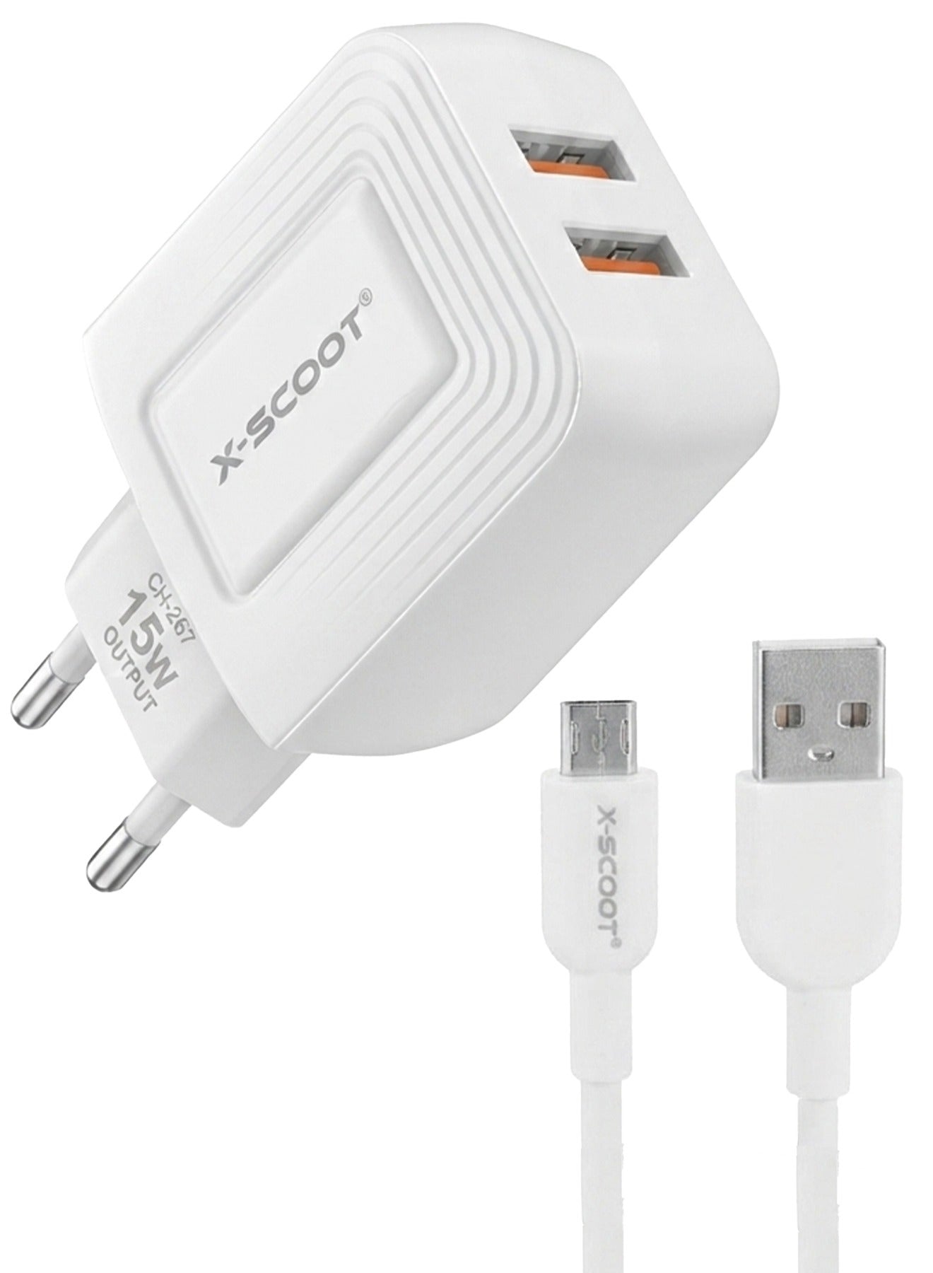 CH-267 USB Fast Wall Charger with Micro USB Cable – Smart IC Fast Charging Power Adapter, Travel Charger with Overcharge