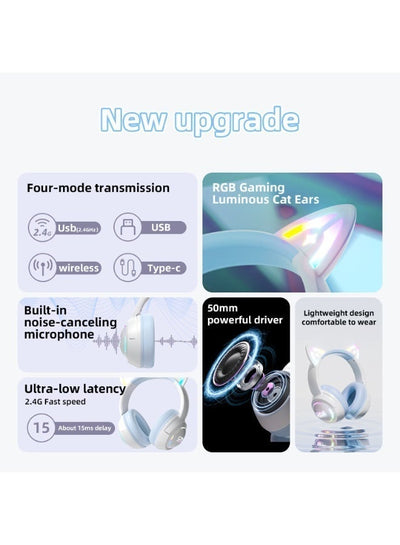 GT838 Cat-Ear Wireless Gaming Headset – 2.4GHz USB Receiver, Bluetooth & Wired Connectivity, 50mm Drivers, Low-Latency A
