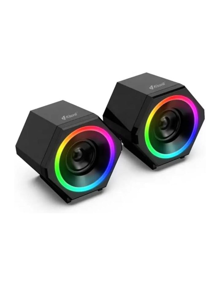 Kisonli Music Speaker For Gaming RGB colorful lights, stereo sound, good quality, can connect pc, laptop, mp3, mp4 , l-6060