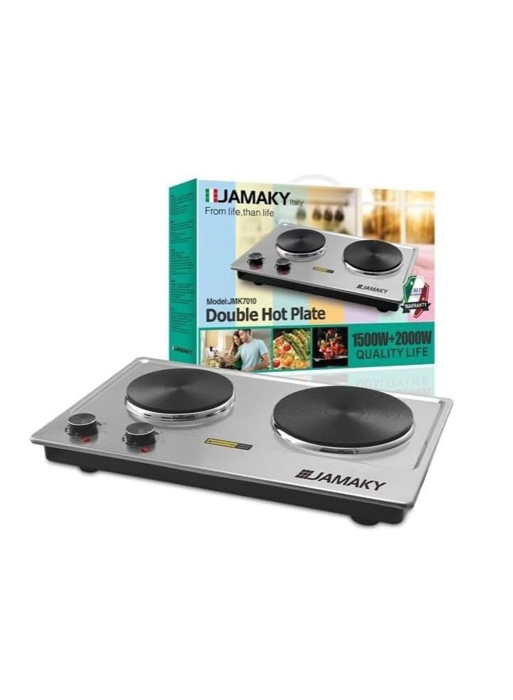 JAMAKY Italy Electric Flat Cooker, 2 Eyes, 1500+2000 Watt, Silver, JMK7010