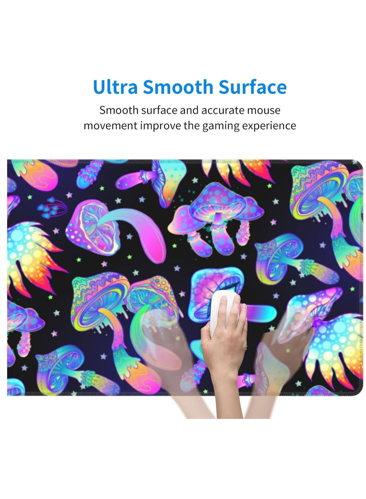 Psychedelic Revel Mushroom Mouse Pad Extended Large Gaming Mousepad XL Big Long Oversized Desk Mat Stitched Edges ( 70x3