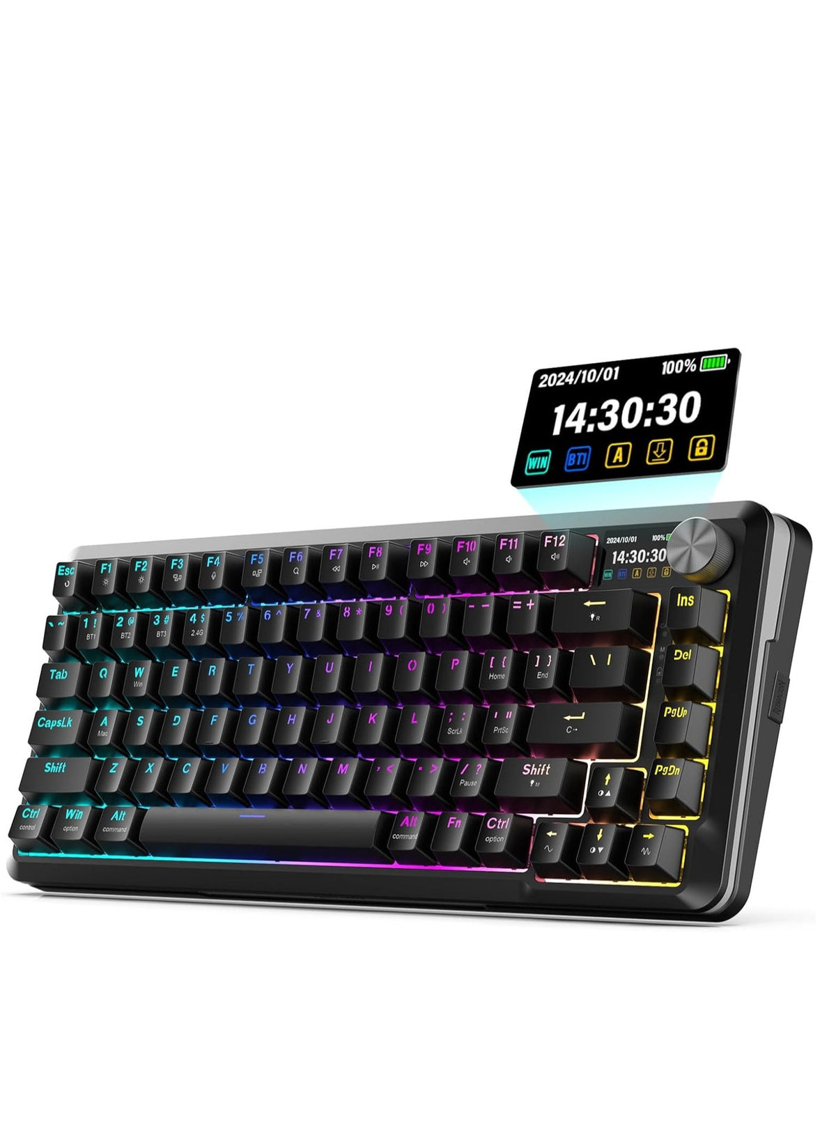 K708 Mechanical Keyboard , Tri-Modes Gaming Keyboard BT/2.4G/USB-C, Macro Programmable Mechanical Gaming Keyboard,LCD Sc
