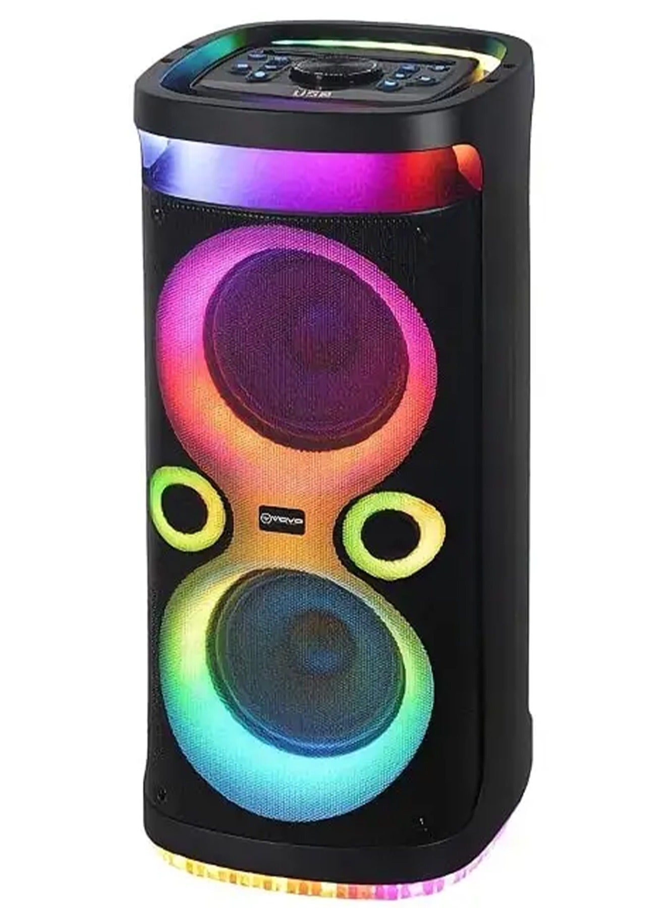 V-2870 Double 8-Inch Portable Bluetooth Party Speaker, Rechargeable Battery, Powerful Bass, LED Flame Lights, Karaoke Mi