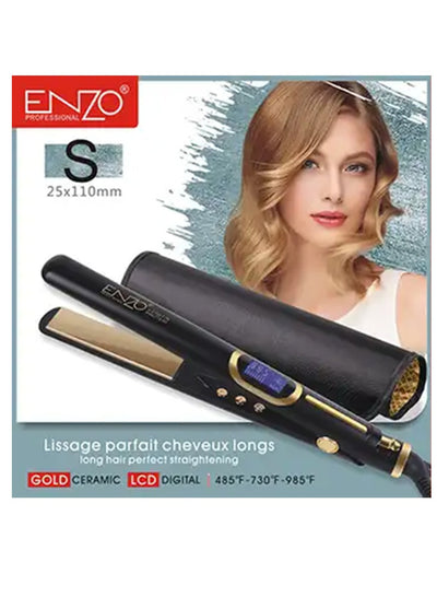 ENZO High Quality Adjustable Temperature Flat Iron Hair Straightener Curler Private Label LCD Heating Plates Hair Straightener 3109 (Black)