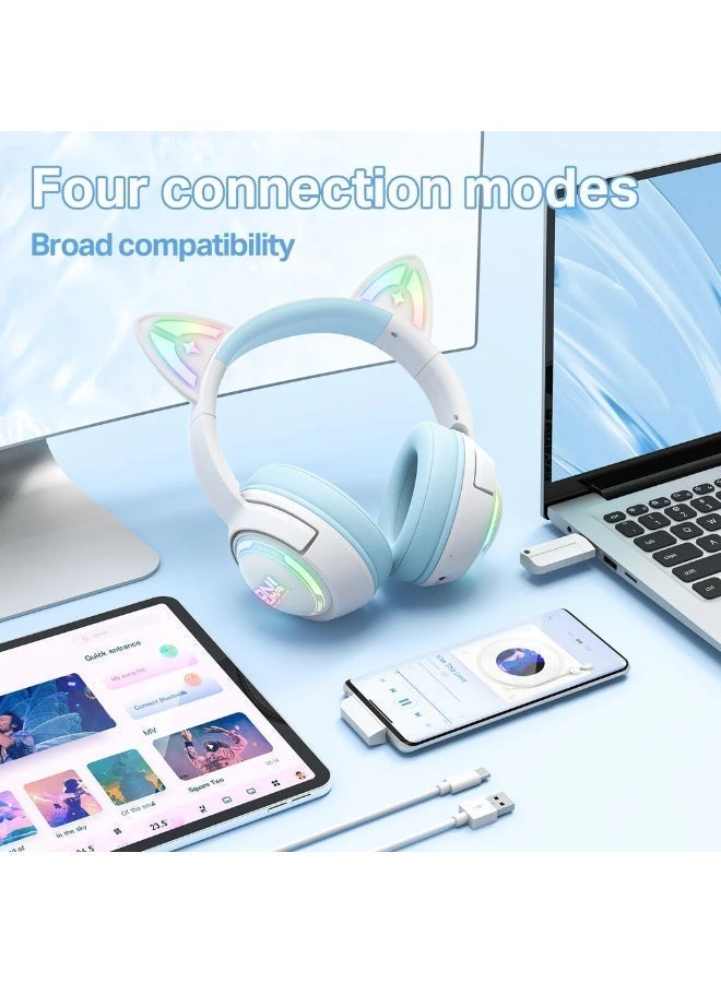 GT838 Cat-Ear Wireless Gaming Headset – 2.4GHz USB Receiver, Bluetooth & Wired Connectivity, 50mm Drivers, Low-Latency A