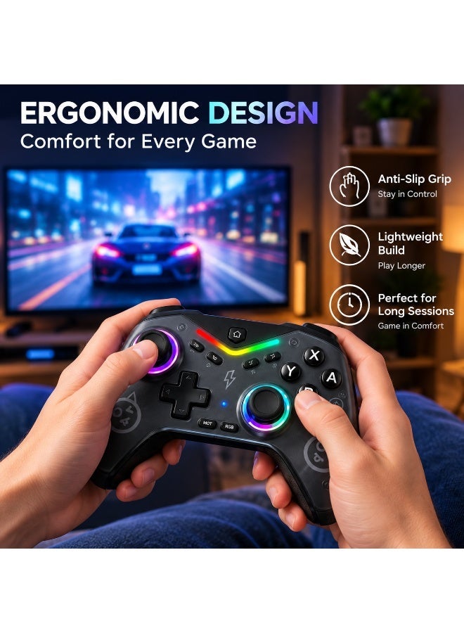 CM-619 Wireless Gaming Controller – Dual Analog Joysticks, RGB Lighting, Dual-Motor Vibration, 6-Axis Gyro Motion Sensin