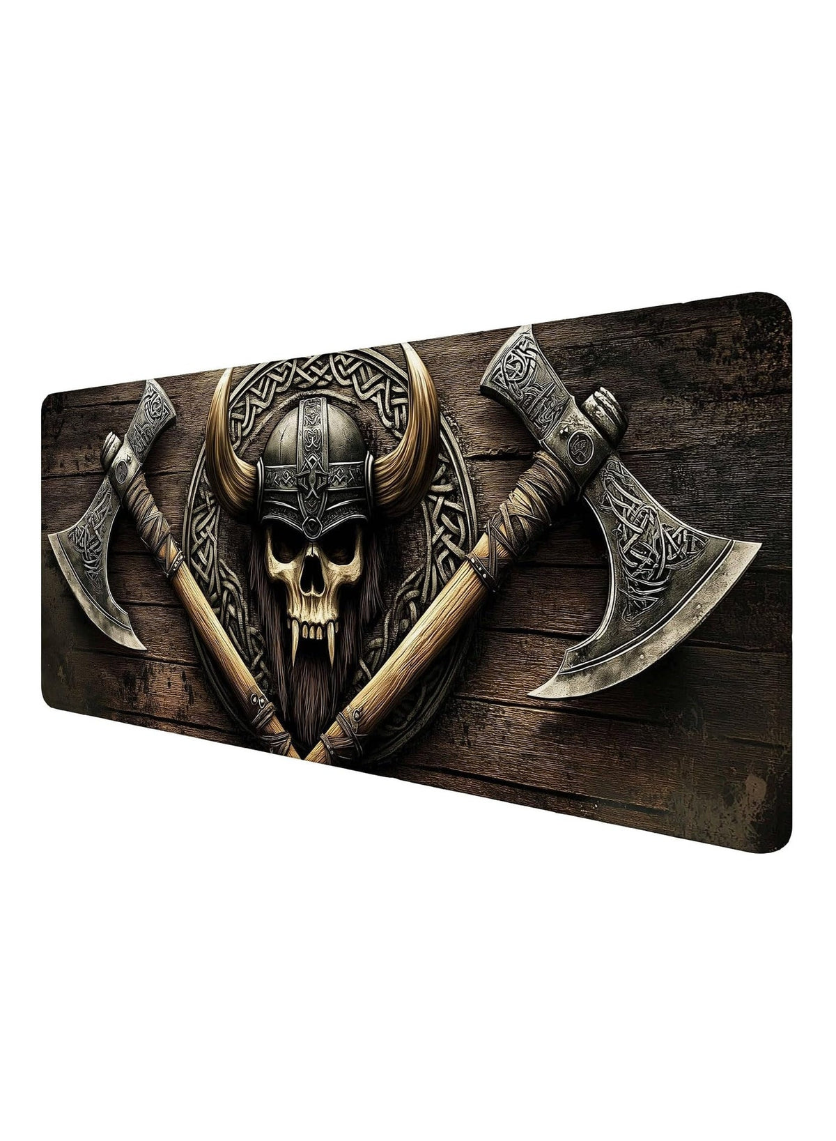 Axe Gaming Mouse Pad Warrior Skull Emblem Wood Grain Fantasy Mousepad XL Large Gaming Mouse Pad Laptop Keyboard Mat Desk