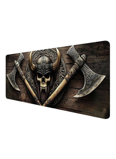Axe Gaming Mouse Pad Warrior Skull Emblem Wood Grain Fantasy Mousepad XL Large Gaming Mouse Pad Laptop Keyboard Mat Desk