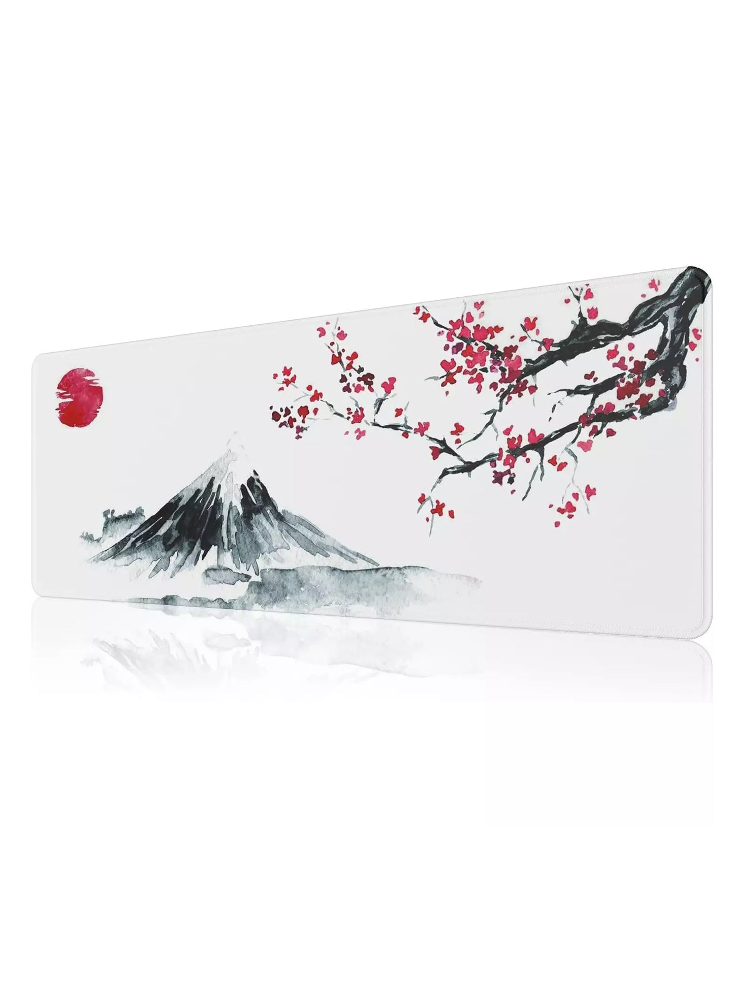 Japanese Cherry Blossom Design White Mouse Pad, Large Extended Mouse Pad for Office with Stitched Edges and Non-Slip Rubber Base, XL Gaming Mouse Pad ( 70x30x2mm )