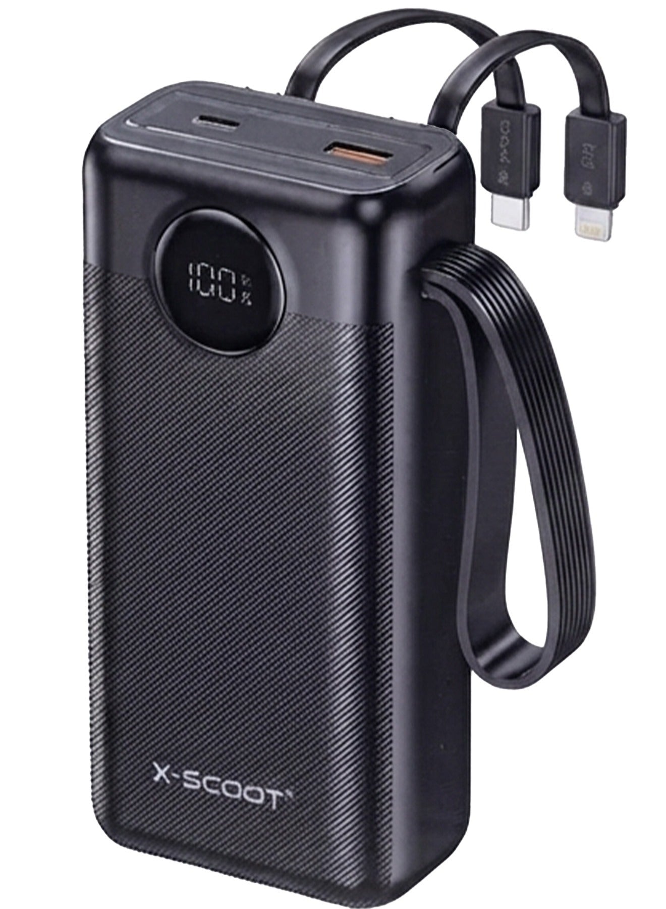 XS-423 30000mAh Power Bank – 22.5W Fast Charging Portable Charger with Built-in Lightning & USB-C Cables, USB-A & USB-C 