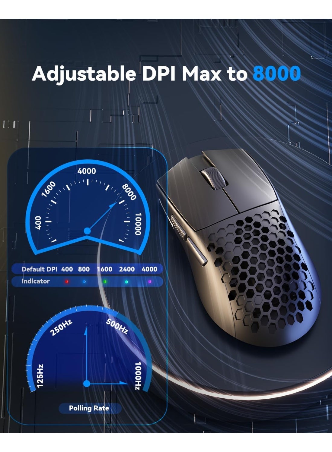 ماوس جيمنج لاسلكي Redragon M725 Astrolabe Lite أسود بهيكل Honeycomb ووزن 49 جرام ودقة 10000 DPI