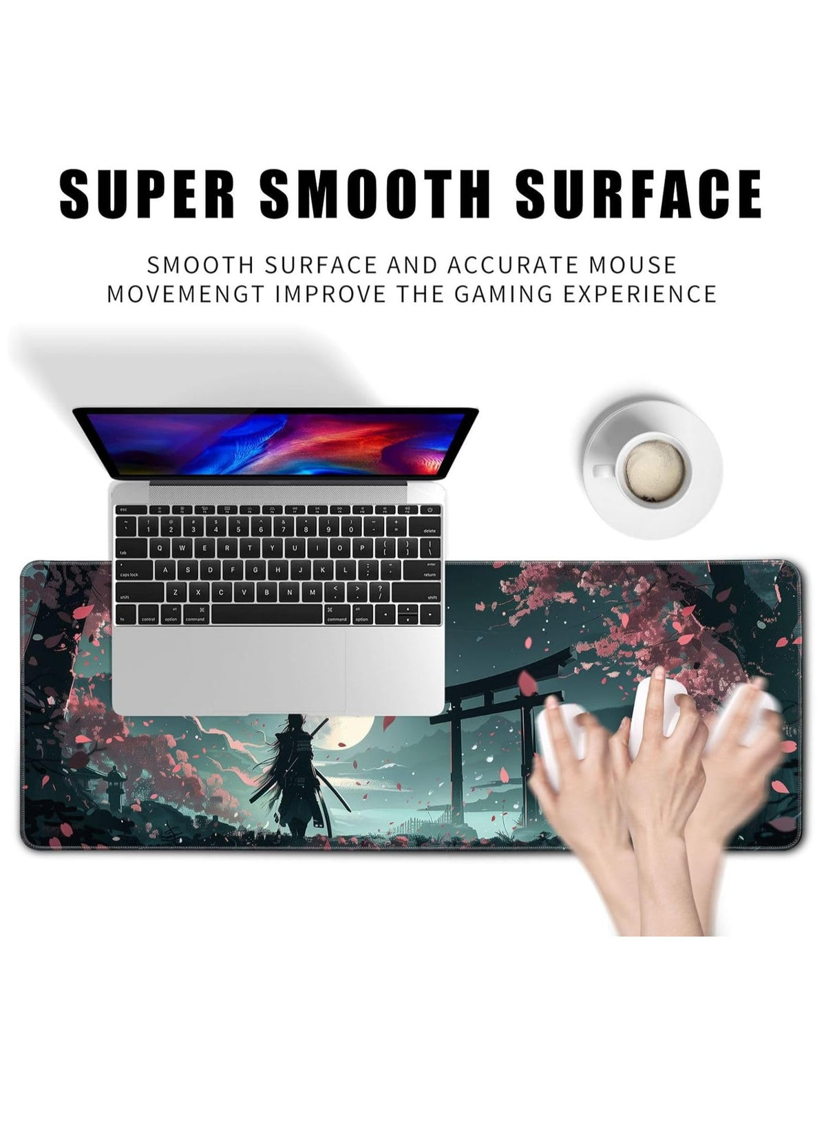 Japanese Full Moon Mouse Pad Desk Pad Samurai Desk Decor Mat, Large Gaming Mouse Pad for Desk Computer Keyboard Laptop, 