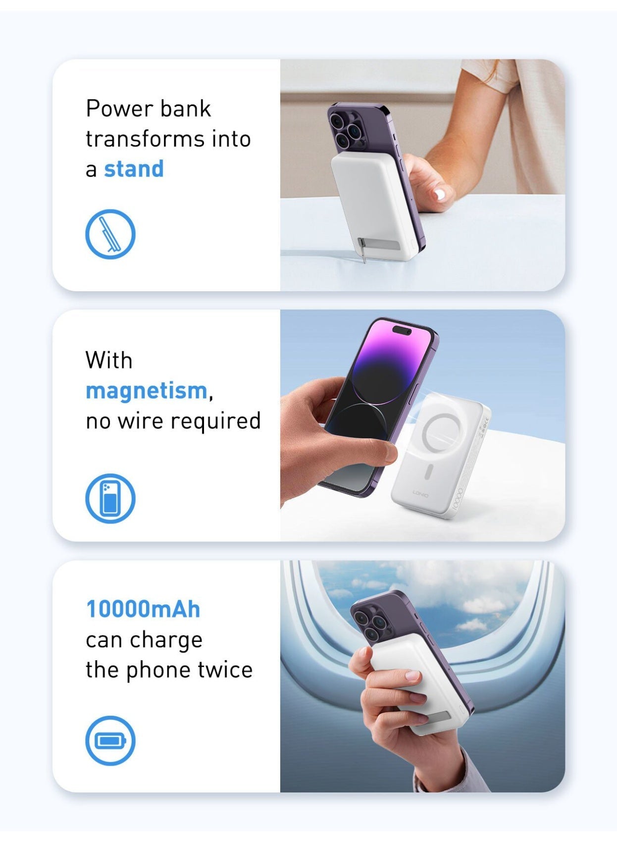 PQ16 10000mAh Magnetic Wireless Power Bank with 15W Wireless Charging, 22.5W Fast Charging Portable Battery Pack, USB-C 
