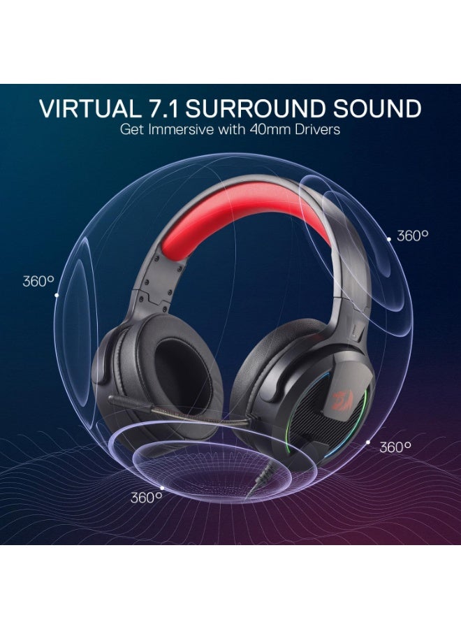 سماعة جيمنج Redragon H315 خفيفة الوزن بميكروفون عازل للضوضاء أسود