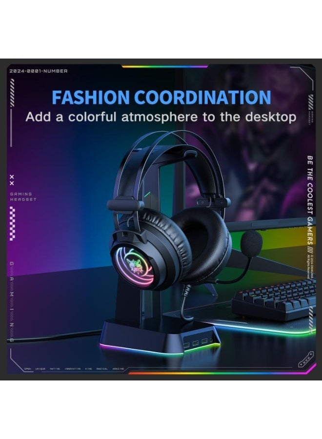سماعة جيمنج onikuma X80 Abyss Mirror سلك RGB مايك أسود