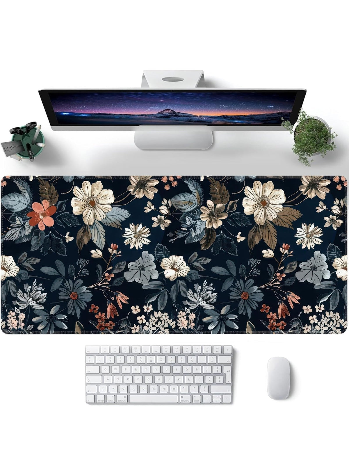 Dark Flower Mouse Pad Extended Gaming Mouse Pad with Stitched Edges 80×30cm XL Desk Mat for Gaming, Office, Keyboard, Mo