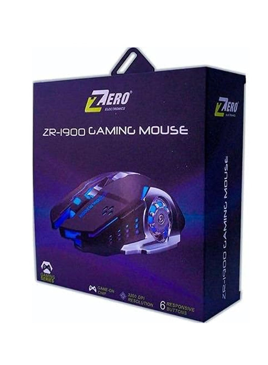 Zero The ZR-1900 is a wired gaming mouse that features a maximum resolution of 3200 DPI and is equipped with six responsive buttons. It connects easily via USB, making it a plug-and-play device, ensuring quick connection to your laptop or computer