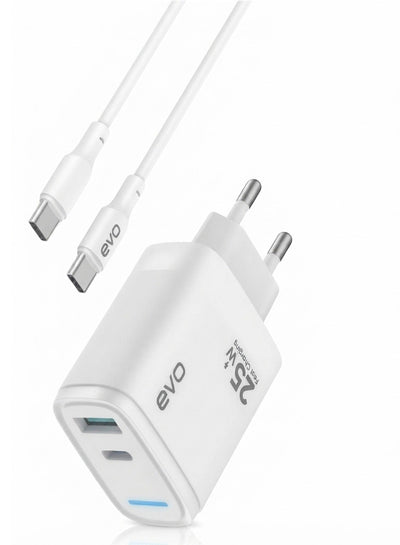 EVO-C03 25W Fast Wall Charger with USB-C Power Delivery and USB Port, Dual Port Quick Charging Adapter, Smart Chip Techn
